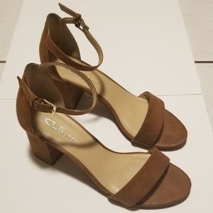 Dark Tan Chunky Heel Sandals